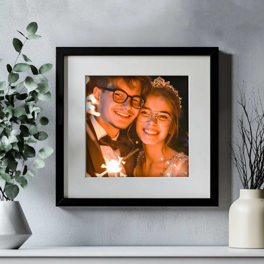 Square framed photo prints with white mat