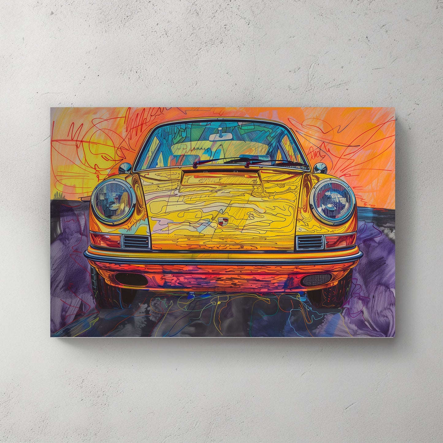 Yellow Porsche #1152 Canvas Wall Art & Metal Prints
