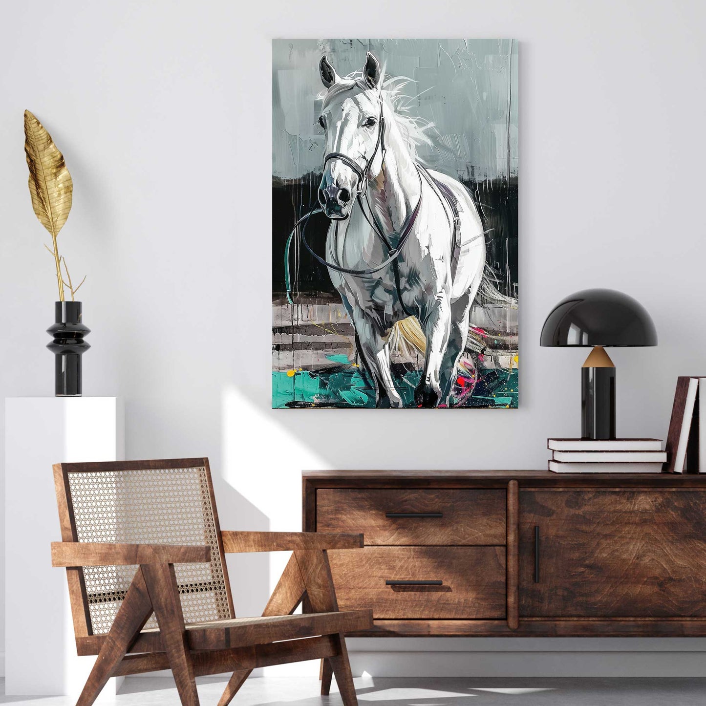 White Stallion #1325 Canvas Wall Art & Metal Prints
