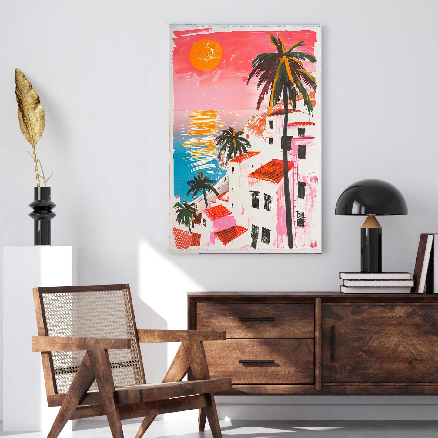 Pink Skies Palm Trees #1340 Canvas Wall Art & Metal Prints