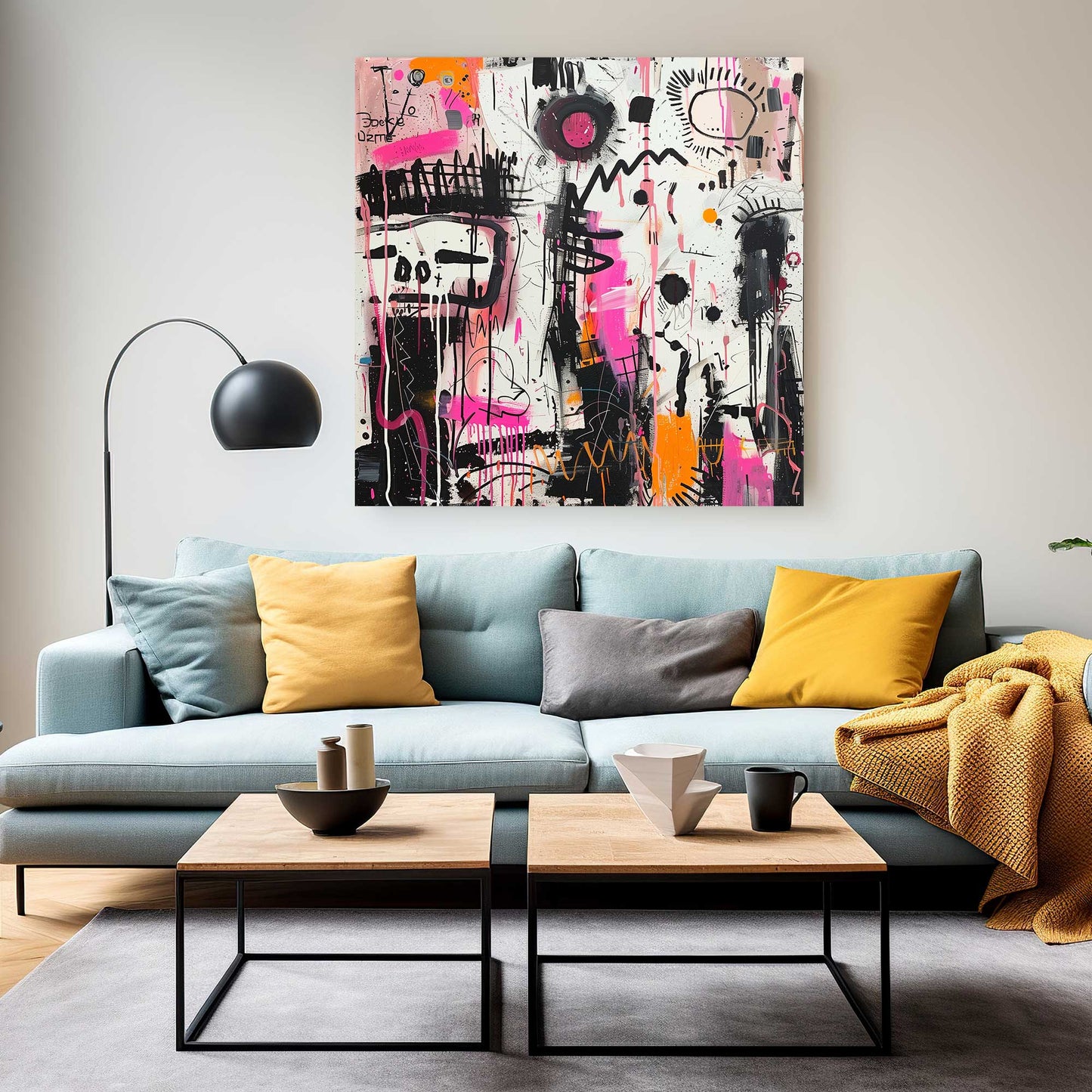 Pink and Black Graffiti Abstract #1346 Canvas Wall Art & Metal Prints