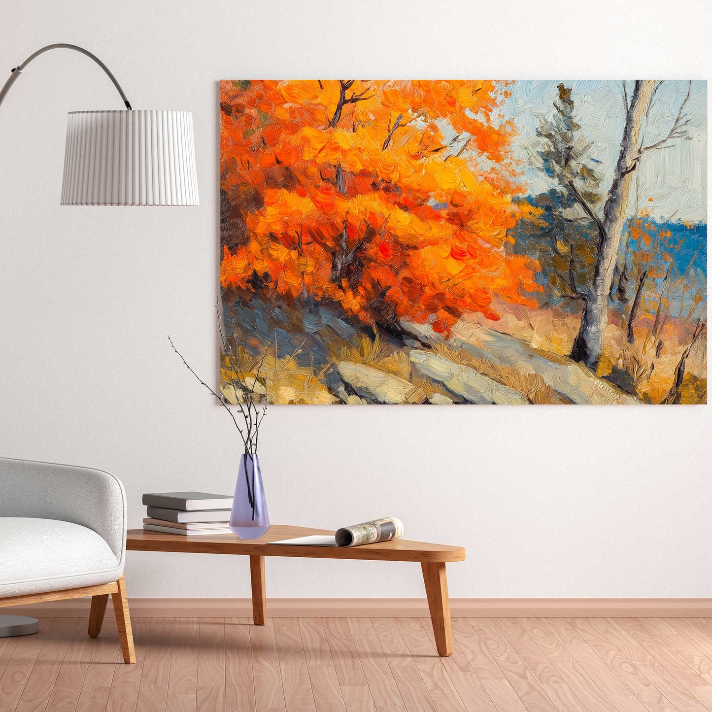 fall foliage wall art decor featuring rich orange tones