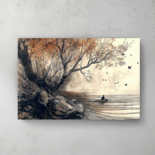 Peaceful landscape wall art print in earthy tones