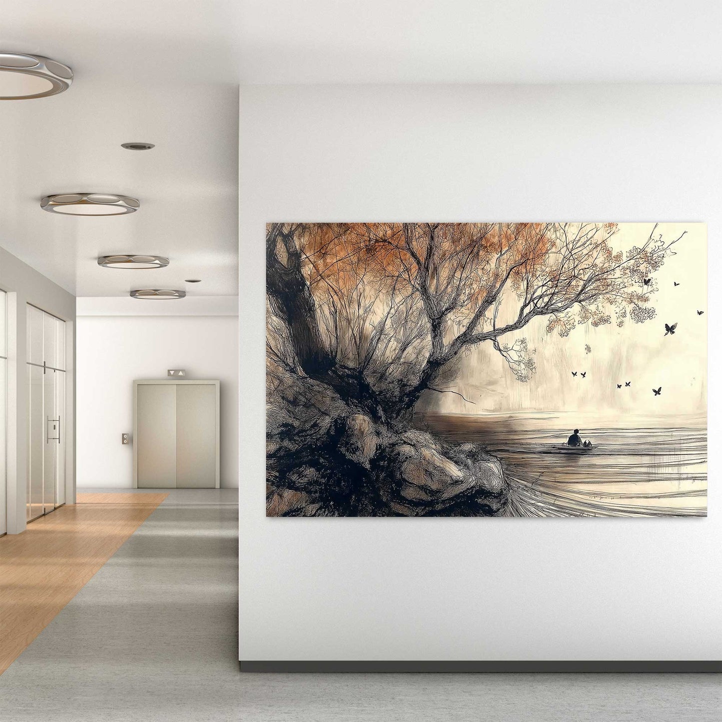 Peaceful landscape wall art print in earthy tones