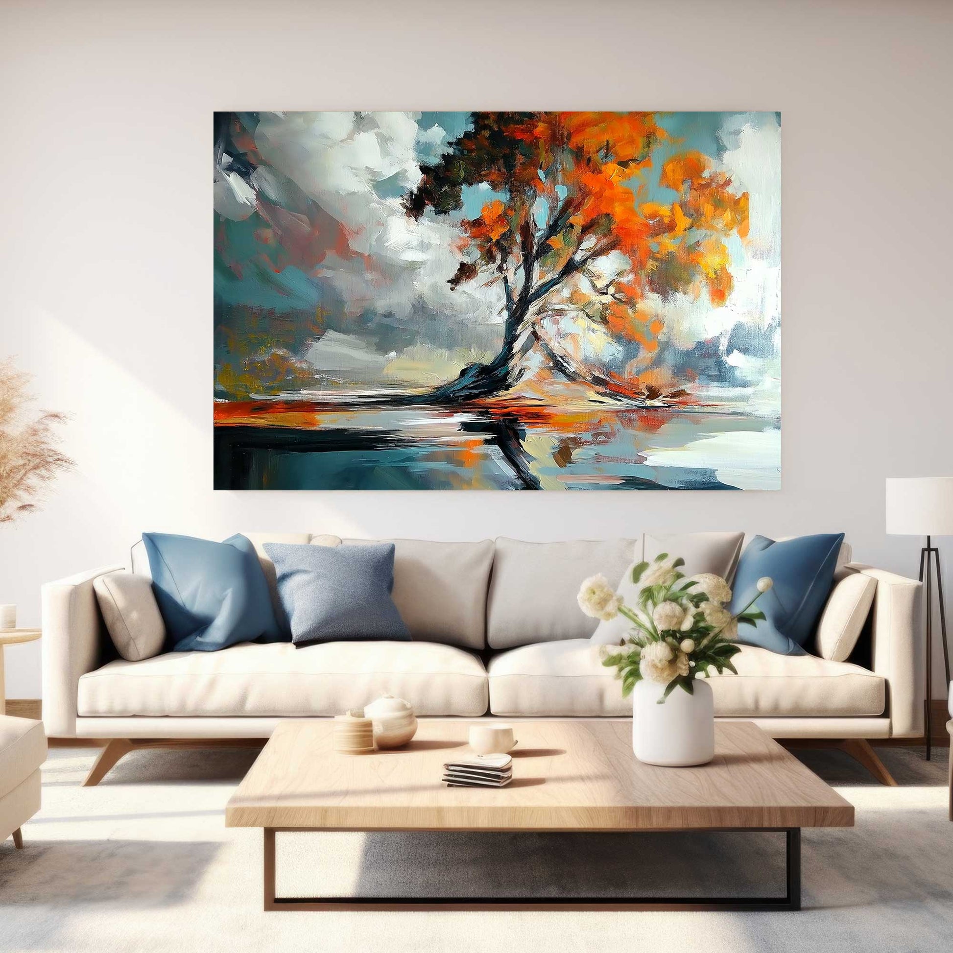 Modern impressionist tree wall art decor with water