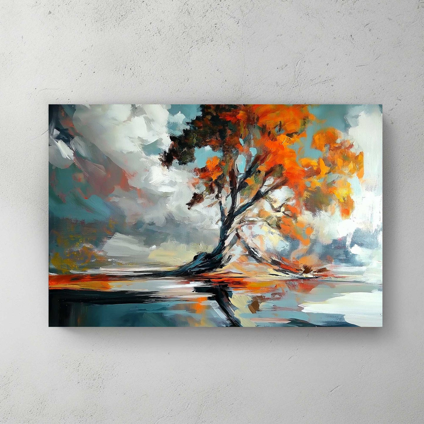 Modern impressionist tree wall art decor with water