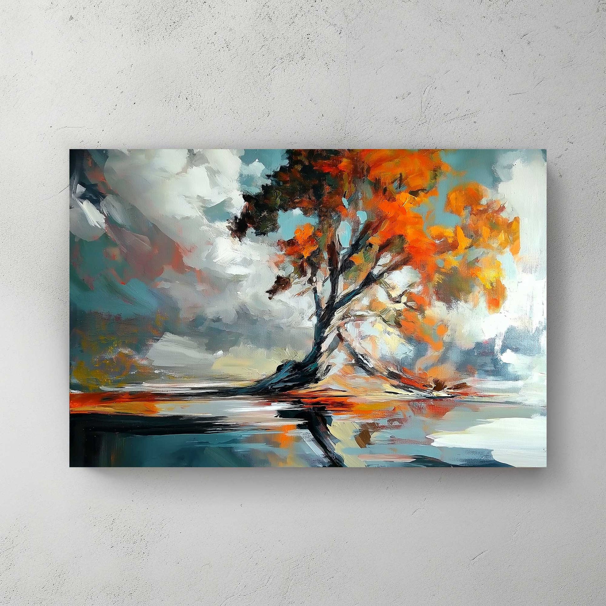 Modern impressionist tree wall art decor with water