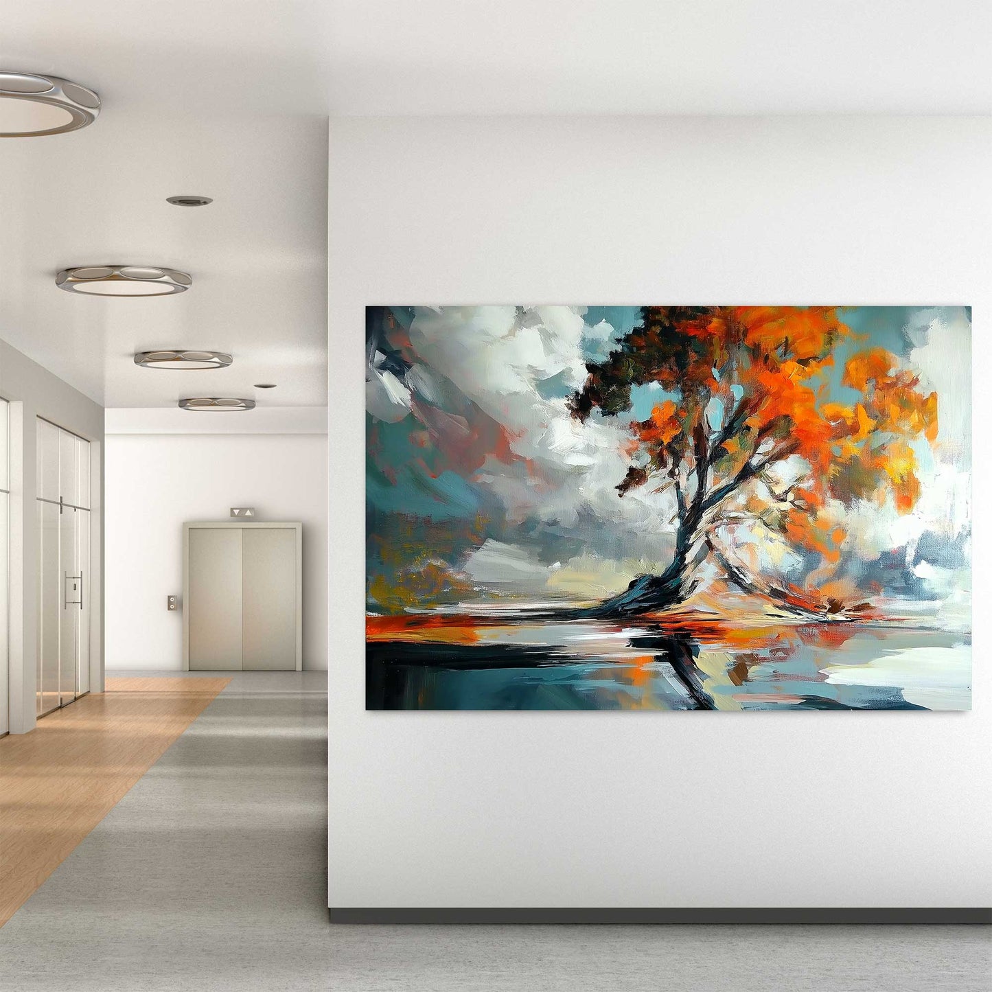 Modern impressionist tree wall art decor with water