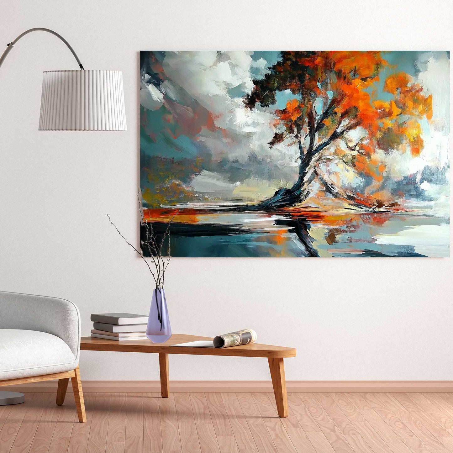 Modern impressionist tree wall art decor with water