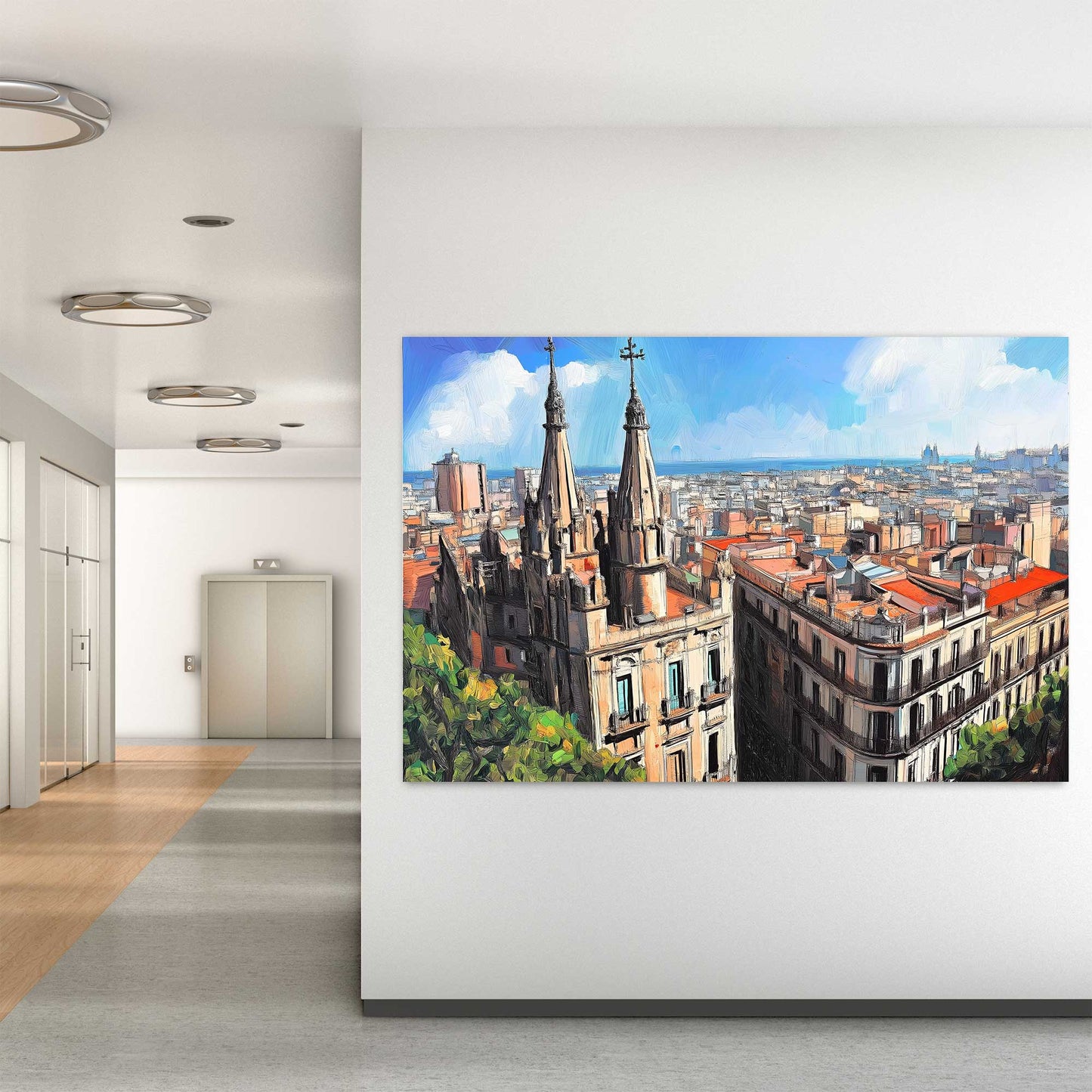 Barcelona Skyline #1452 Canvas Wall Art & Metal Prints