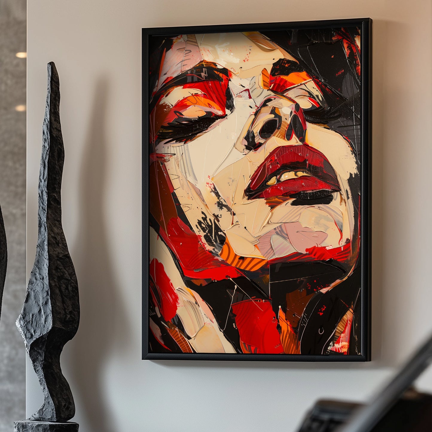 Red expressive face art wall art print