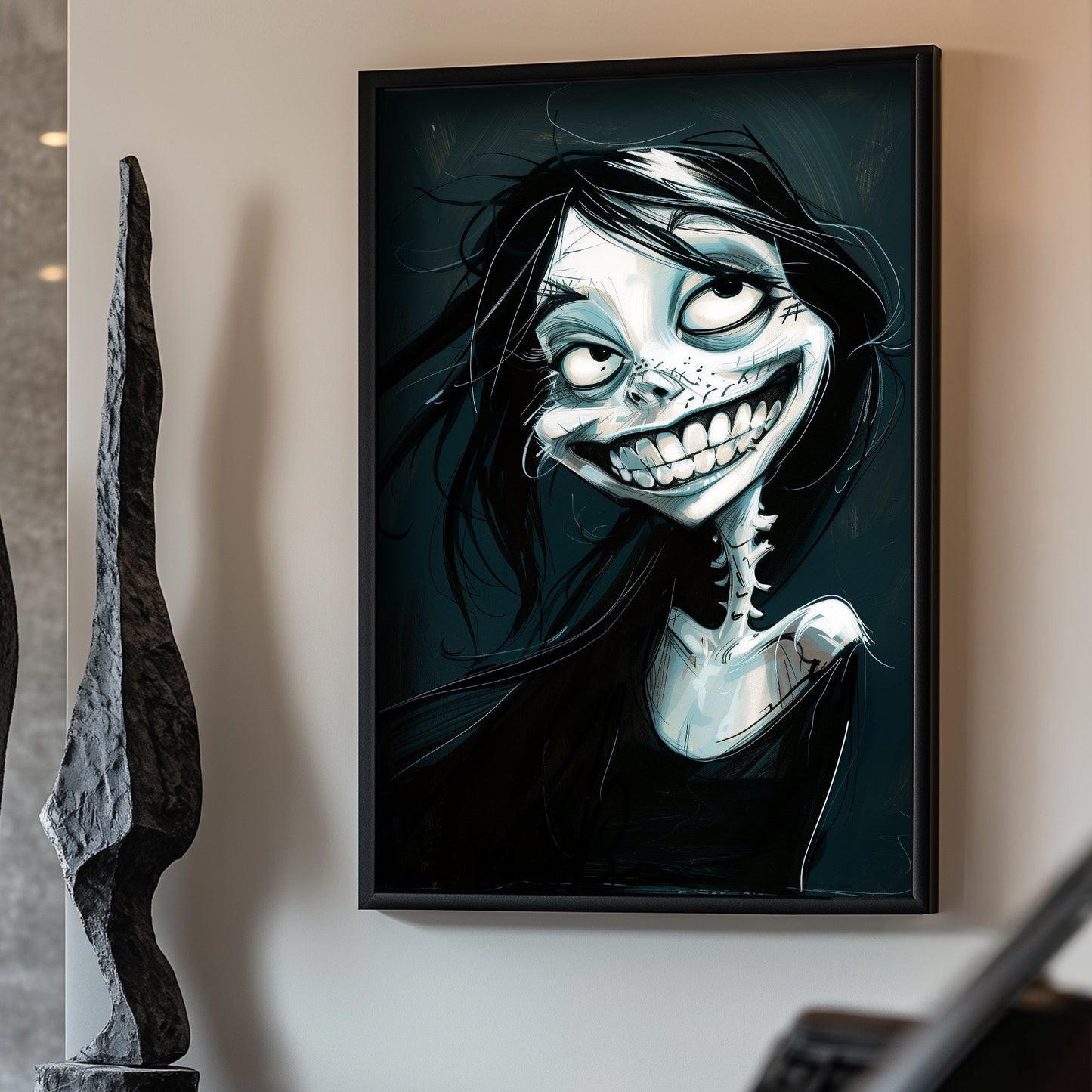 Grinning skeleton wall art print