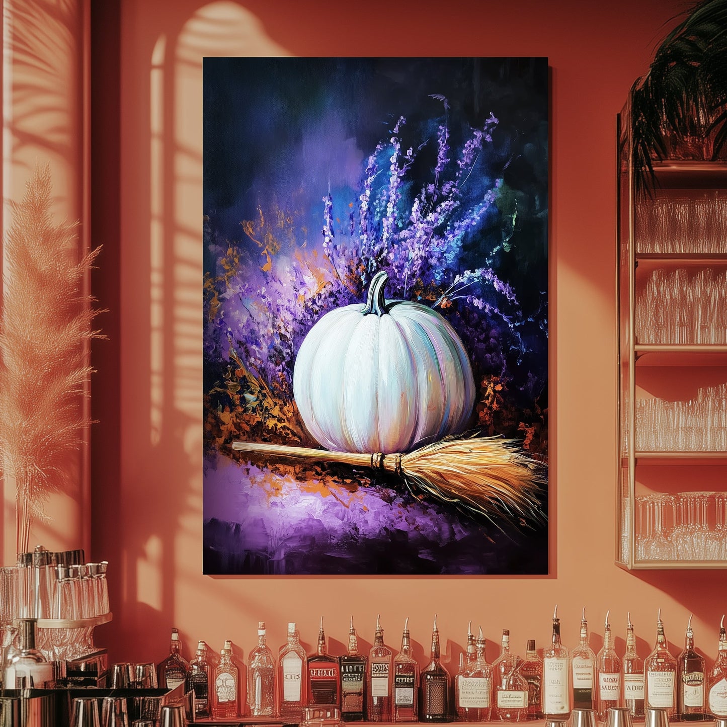 Festive white pumpkin wall art print