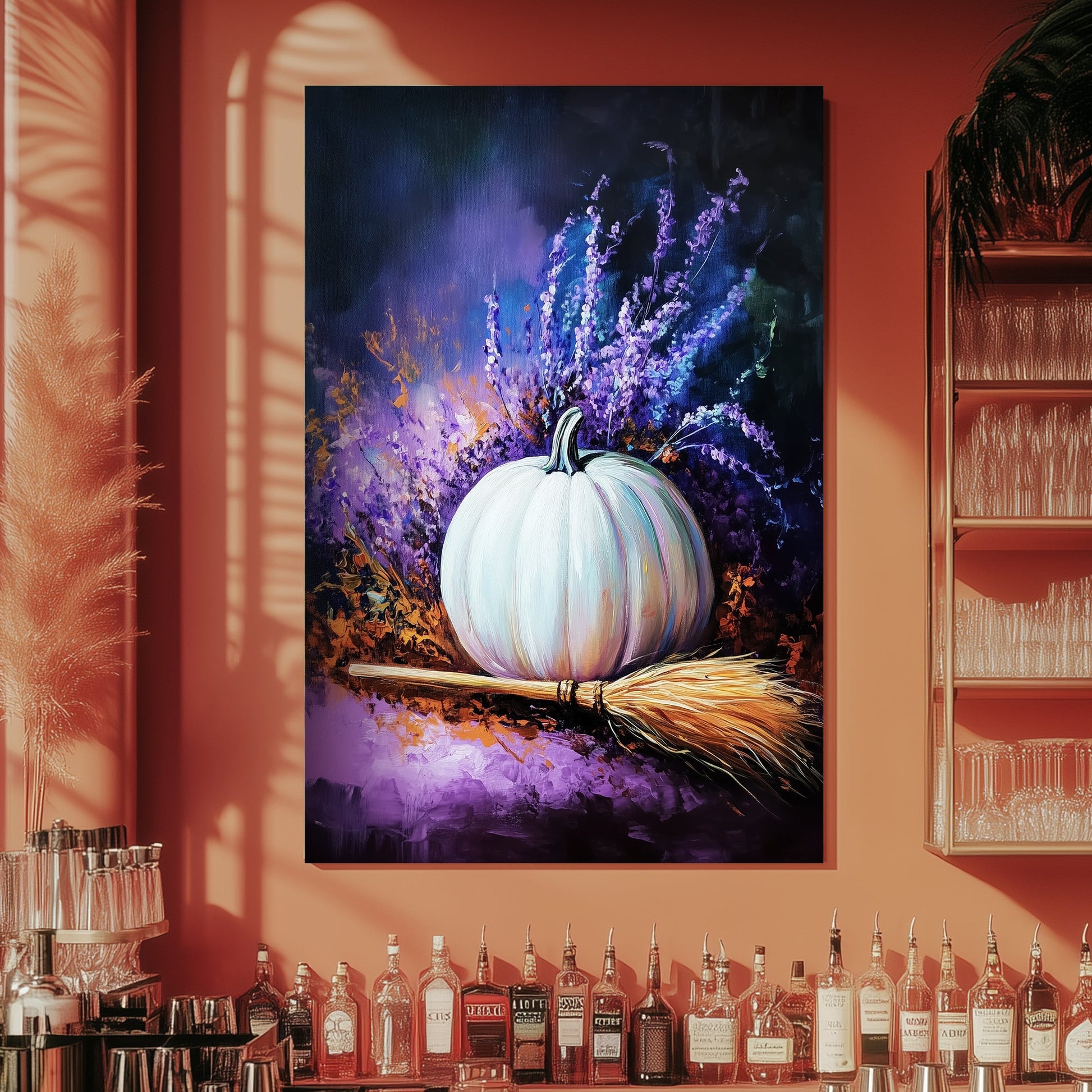 Festive white pumpkin wall art print