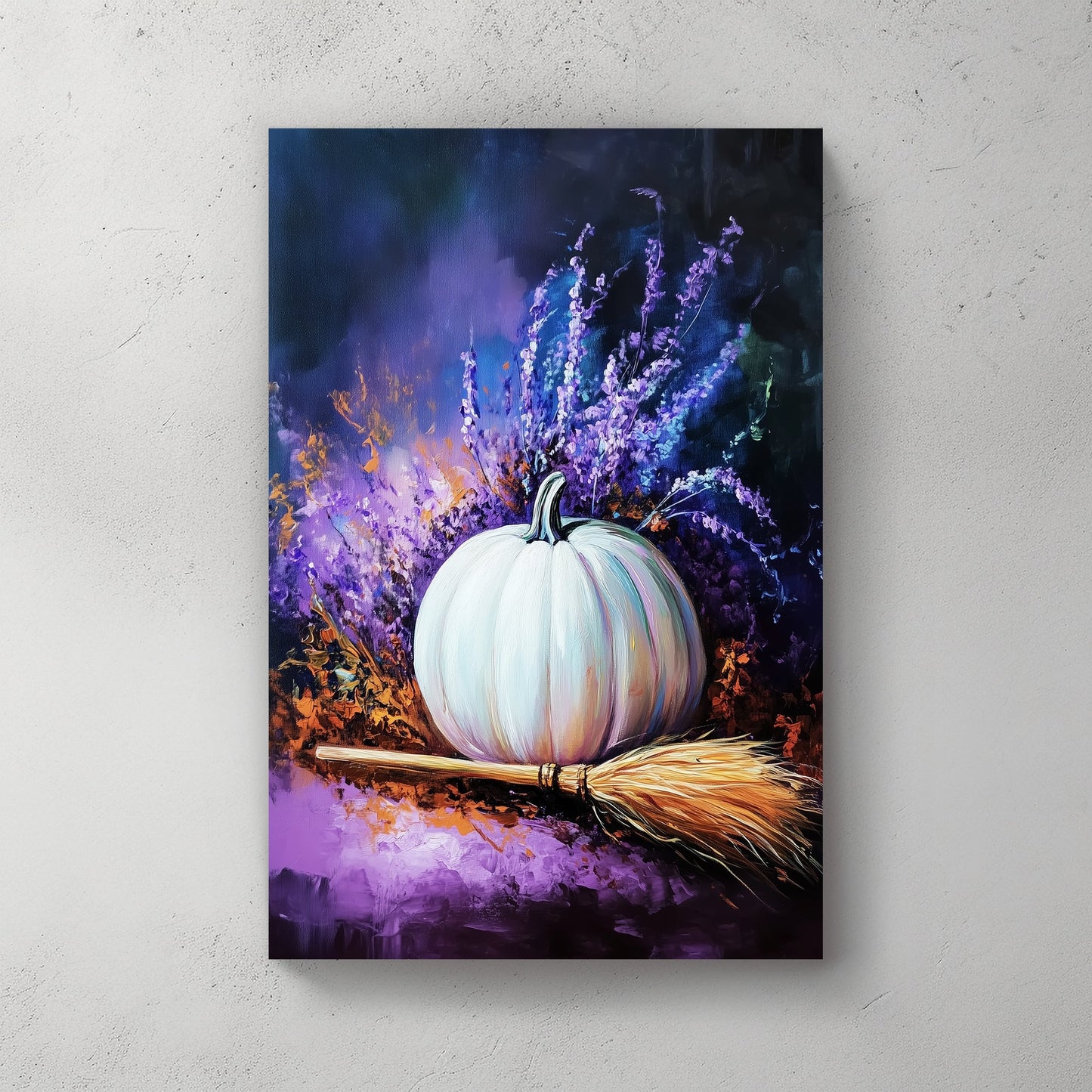 Festive white pumpkin wall art print