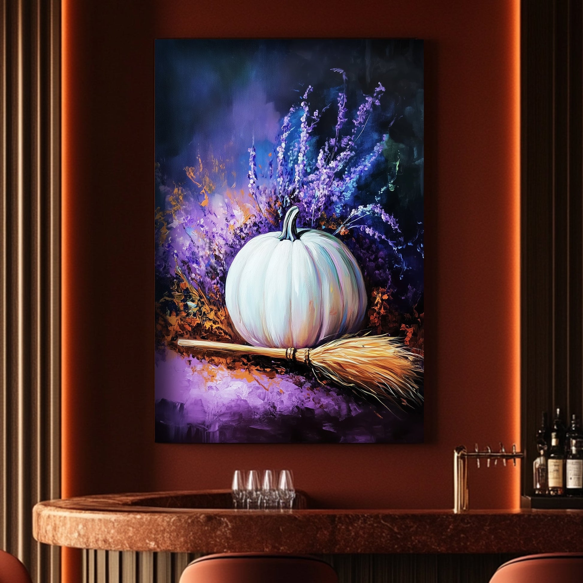 Festive white pumpkin wall art print