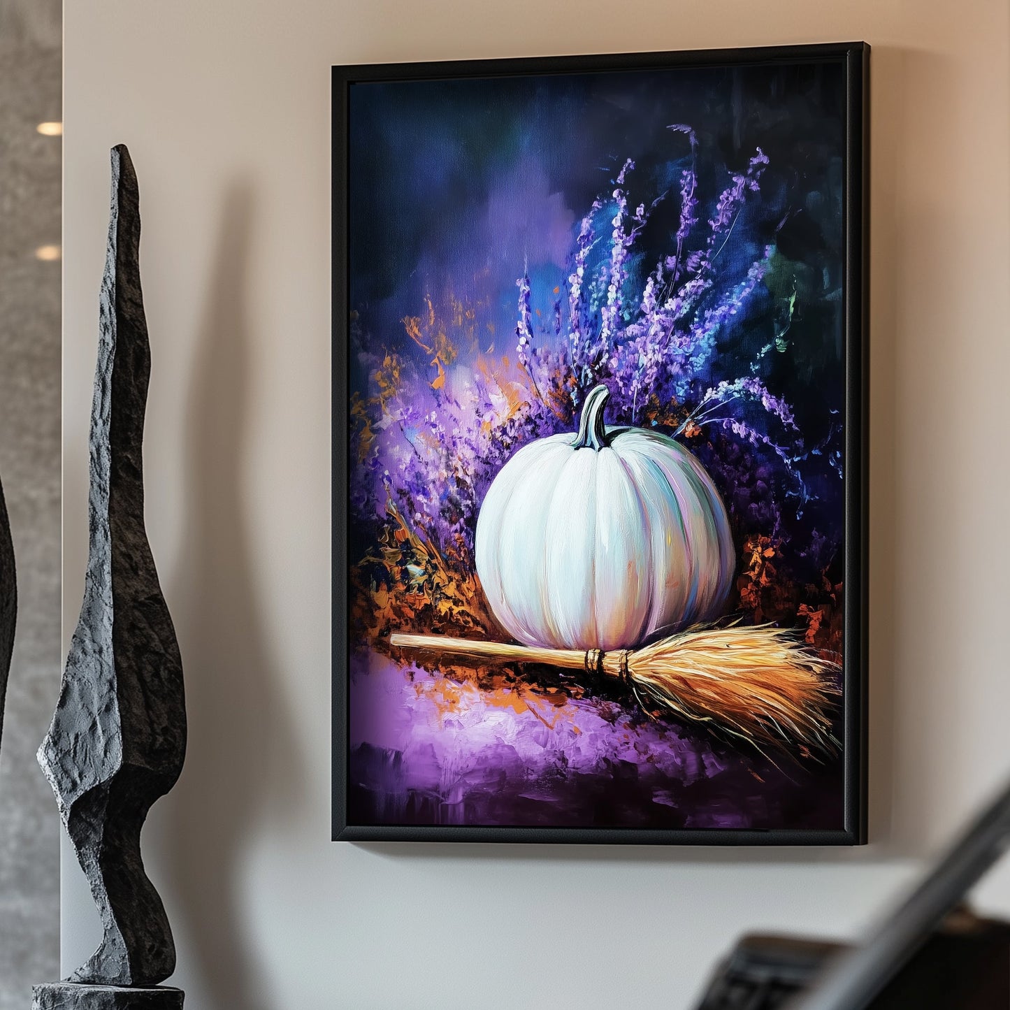 Festive white pumpkin wall art print