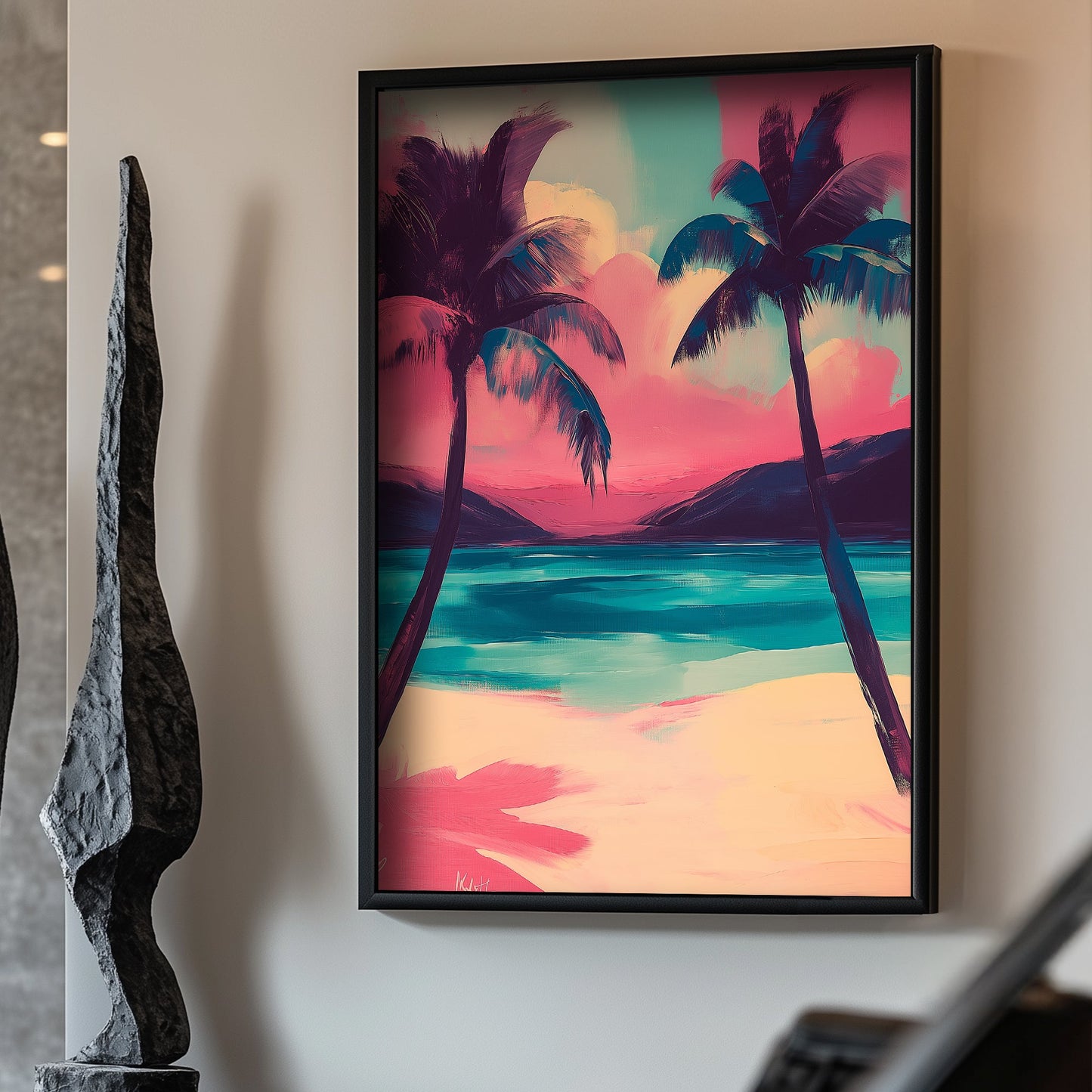 Tropical palm trees by the ocean wall art print