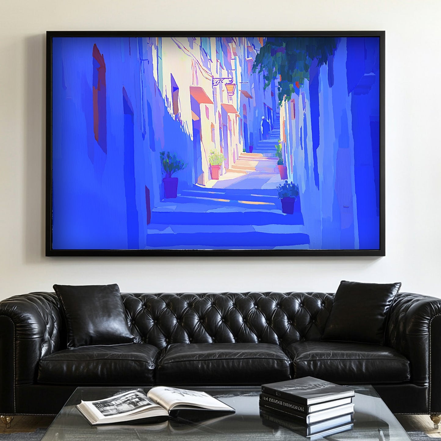 A dwall art print of a sunlit alleyway with Mediterranean-inspired colours