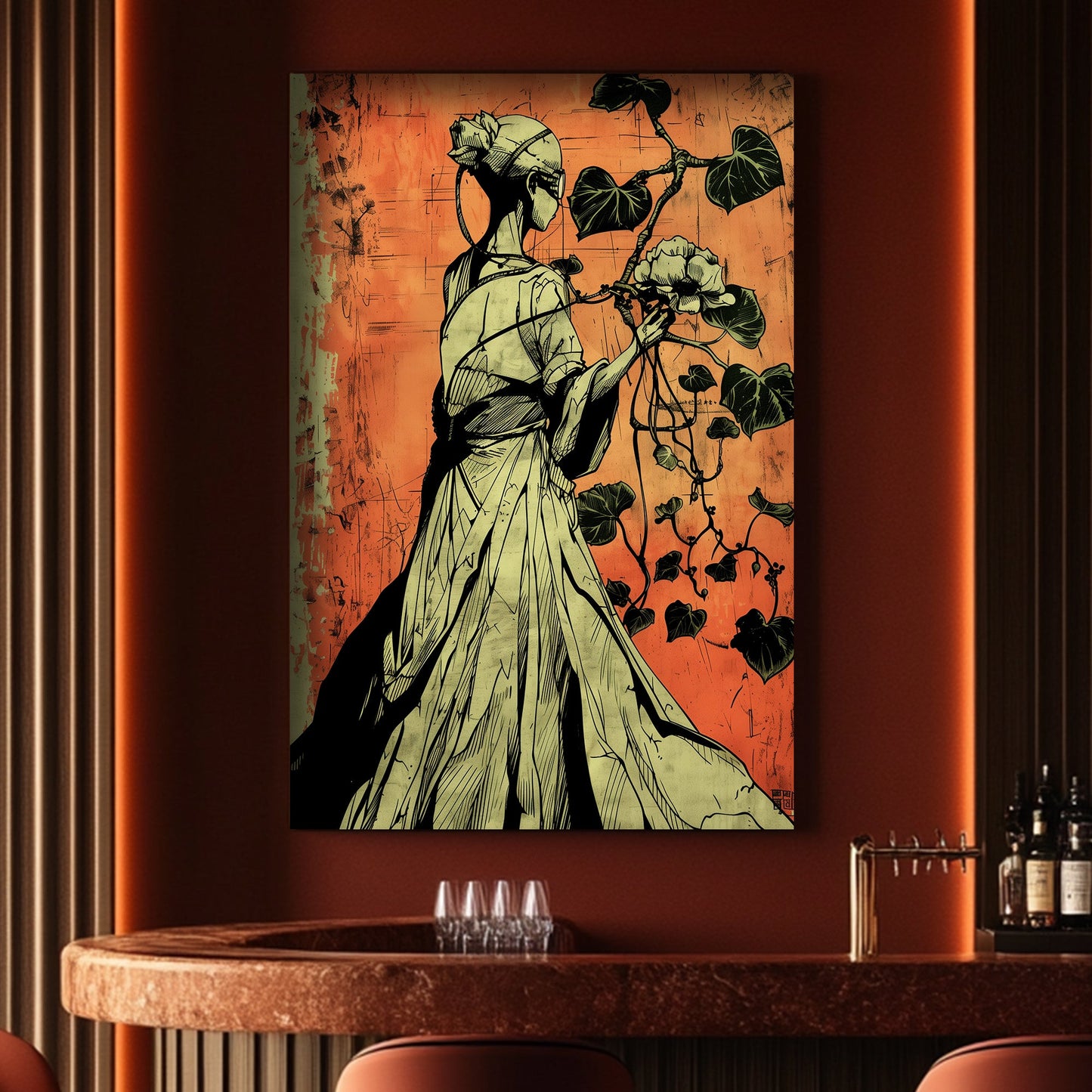 Lady and leaves wall art decor