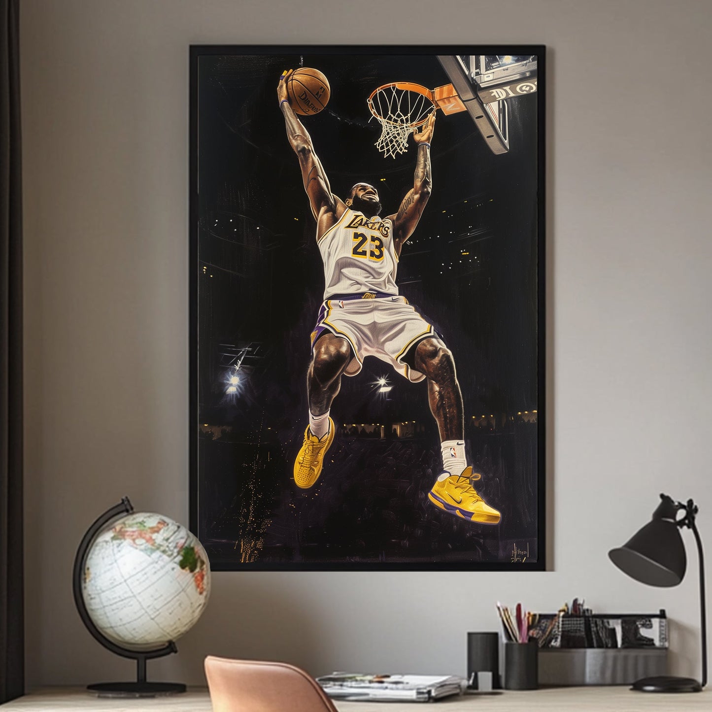 A poster of Lebron James dunking available on canvas and metal print