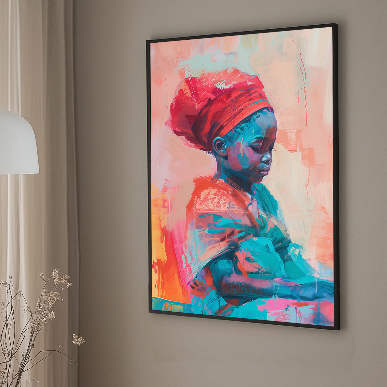 A vibrant abstract portrait of a young woman in expressive brushstrokes and soft pastels, showcasing elegance and thoughtful emotion.