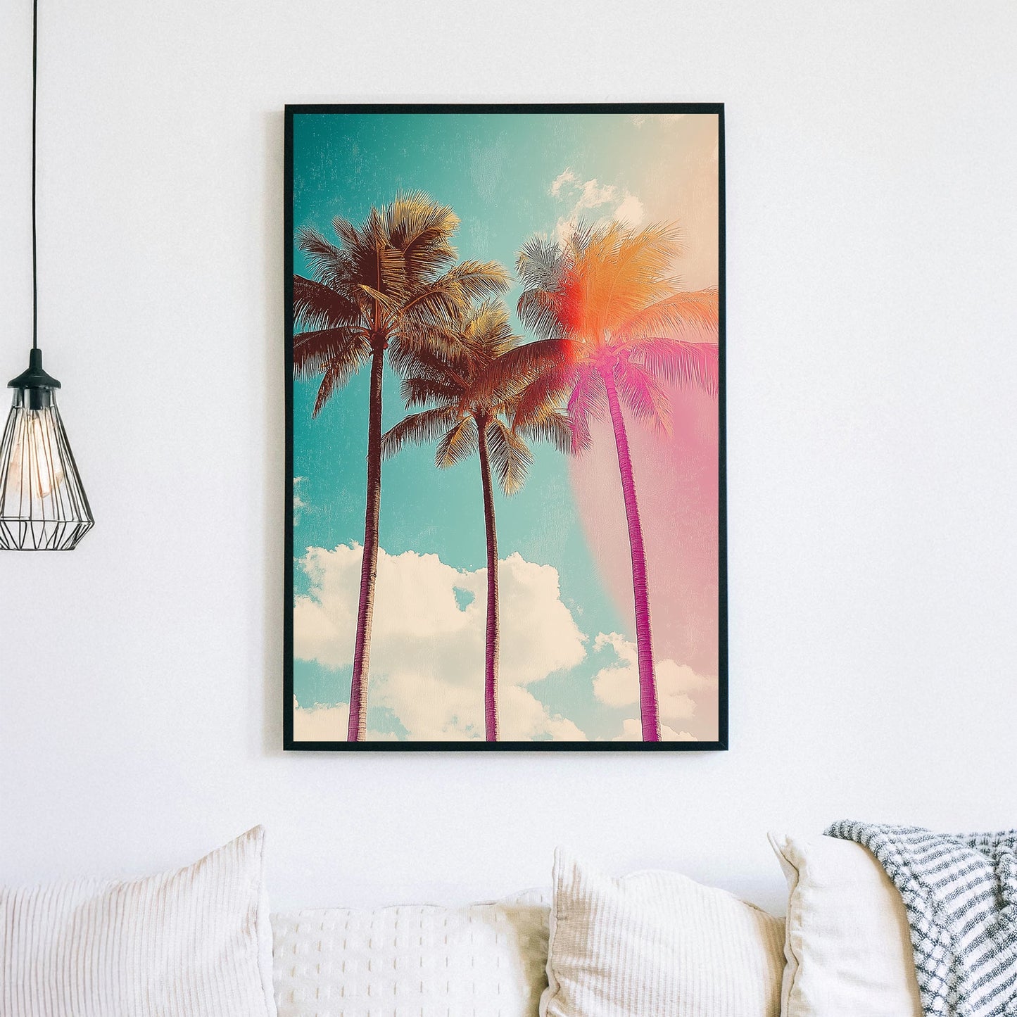 Retro-inspired palm tree artwork with a sunlit glow and vintage colour tones, evoking a tropical, laid-back vibe.