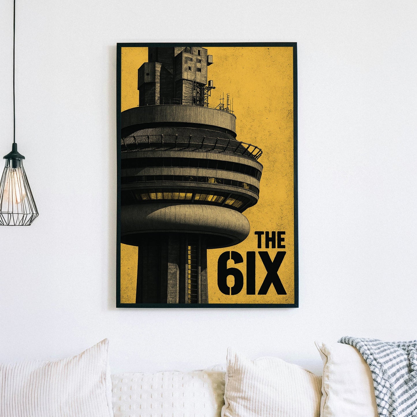 CN Tower close-up with yellow background and “The 6IX” text wall art