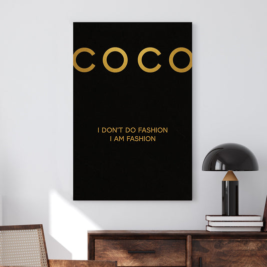 Coco Chanel quote wall art with I don’t do fashion, I am fashion typography