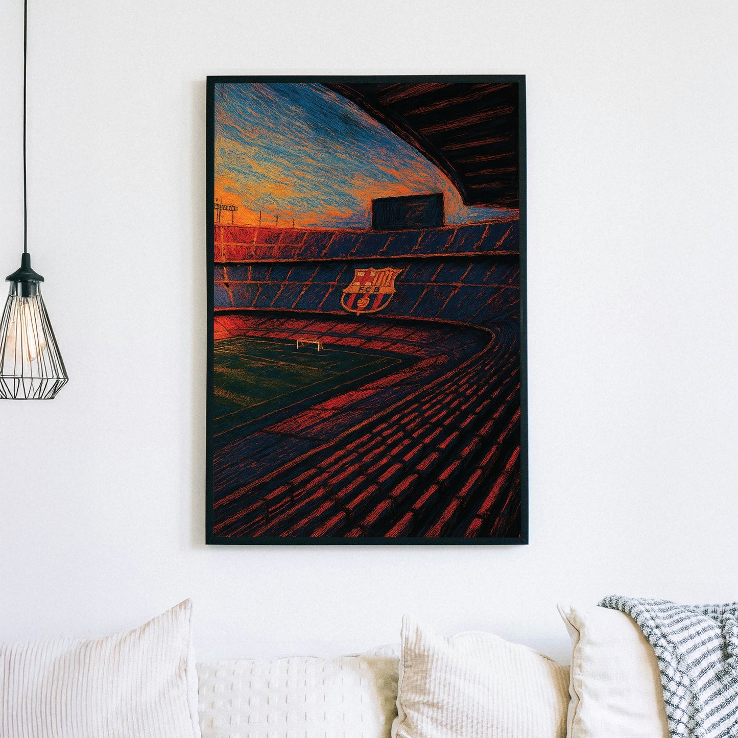 Camp Nou stadium at sunset with FC Barcelona logo wall art