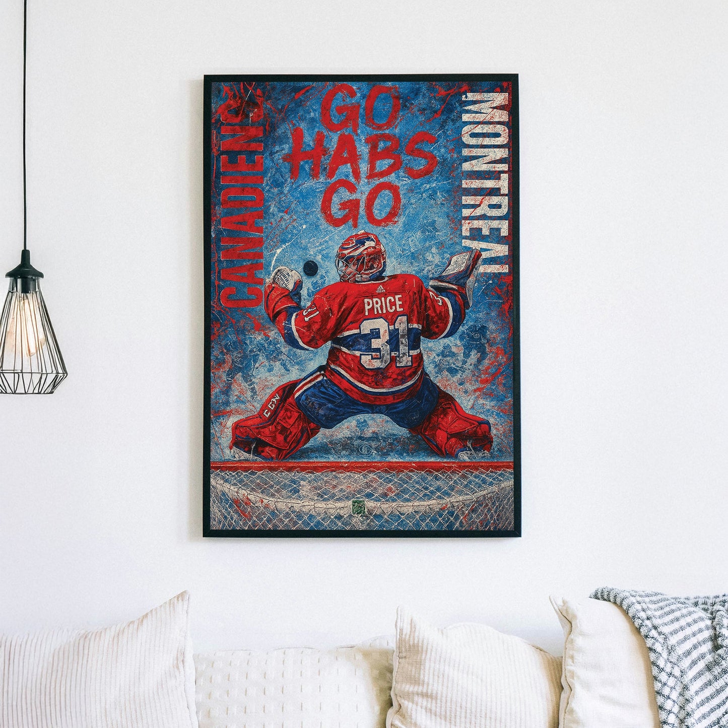 Montreal Canadiens wall art Carey Price making a save with Go Habs Go text