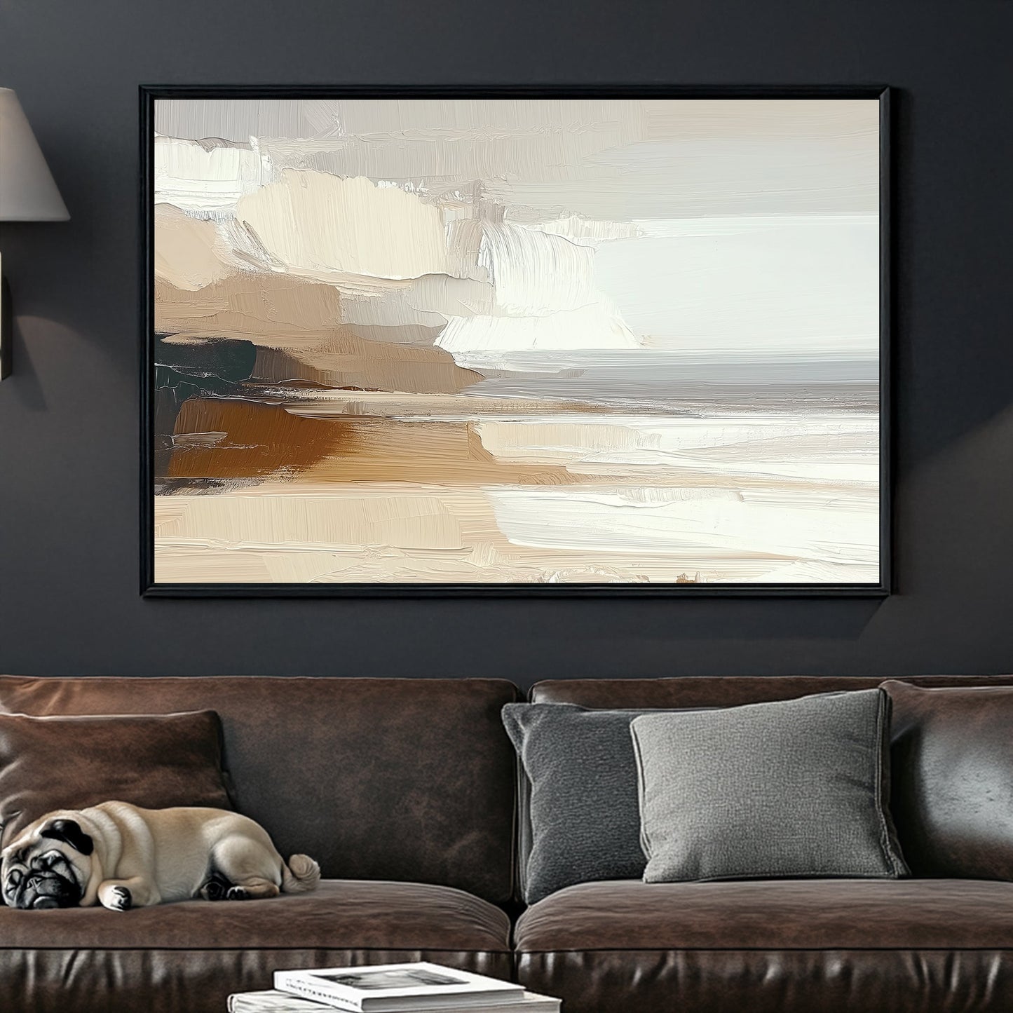 neutral coastal abstract wall art with textured brushstrokes and earthy tones