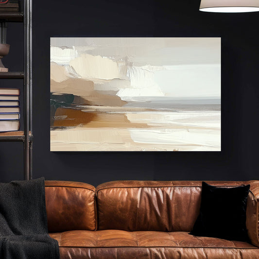 neutral coastal abstract wall art with textured brushstrokes and earthy tones