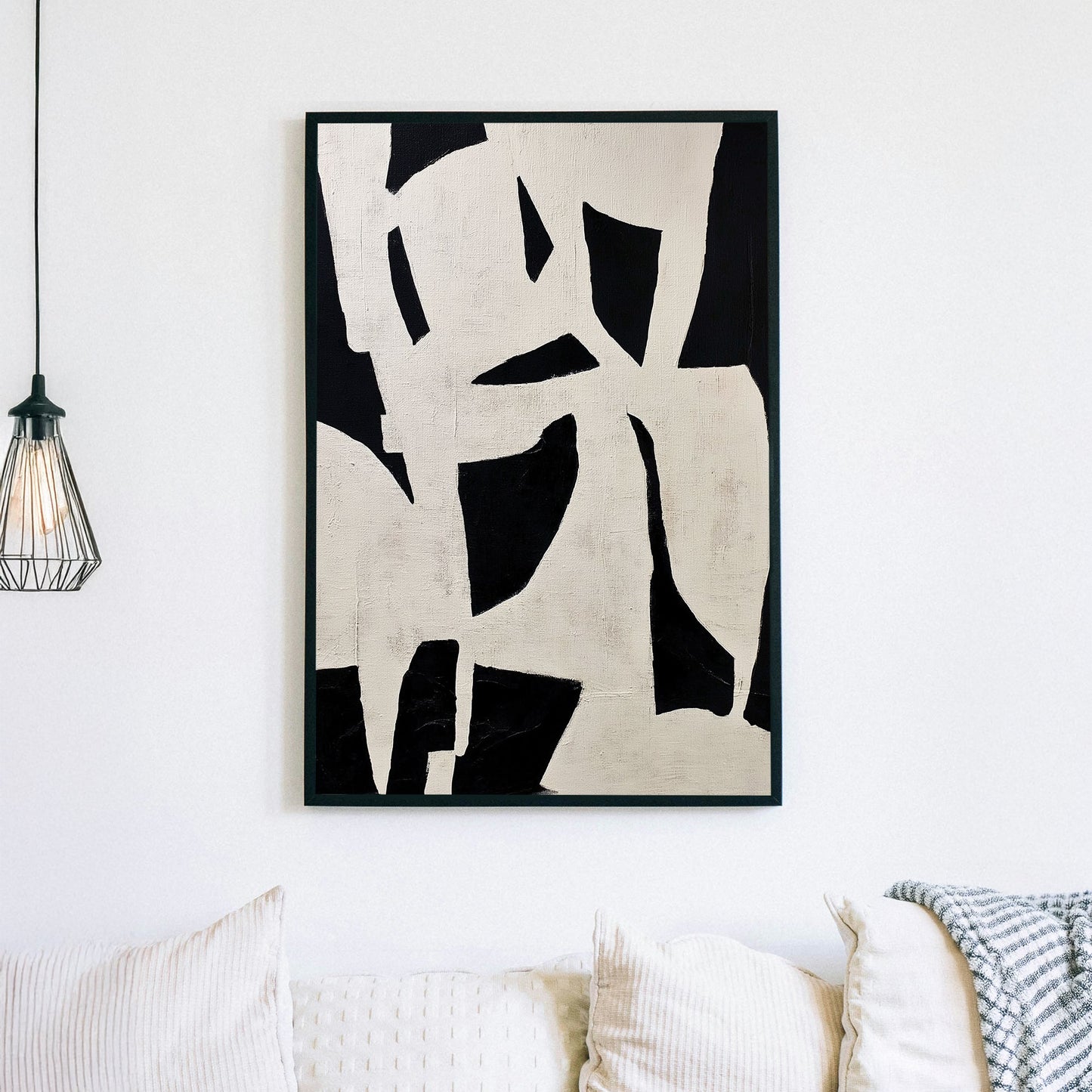 Black and white abstract wall art with bold negative space design