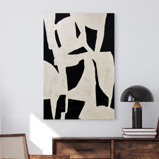 Black and white abstract wall art with bold negative space design