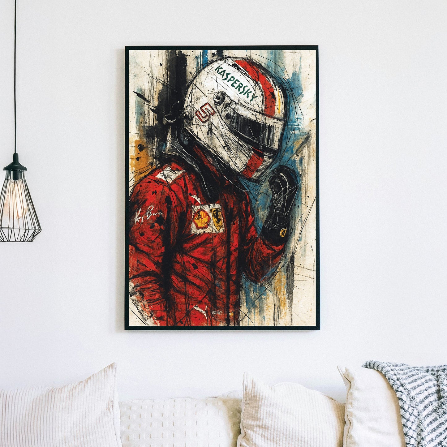 Carlos Sainz Ferrari Formula 1 wall art in expressive sketch style