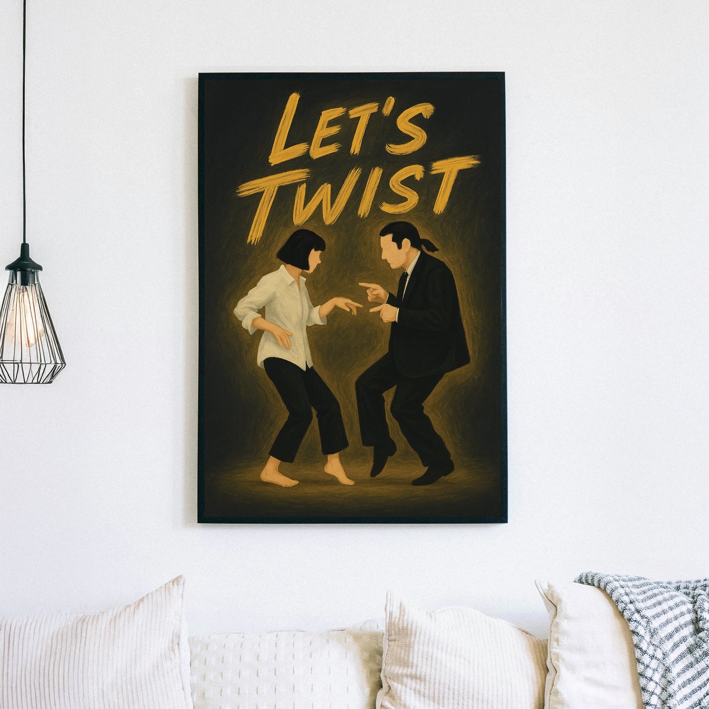 retro dancing wall art with twist scene and gold brush lettering