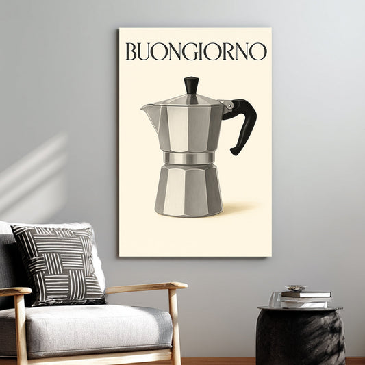 espresso moka pot coffee wall art with minimalist Italian design