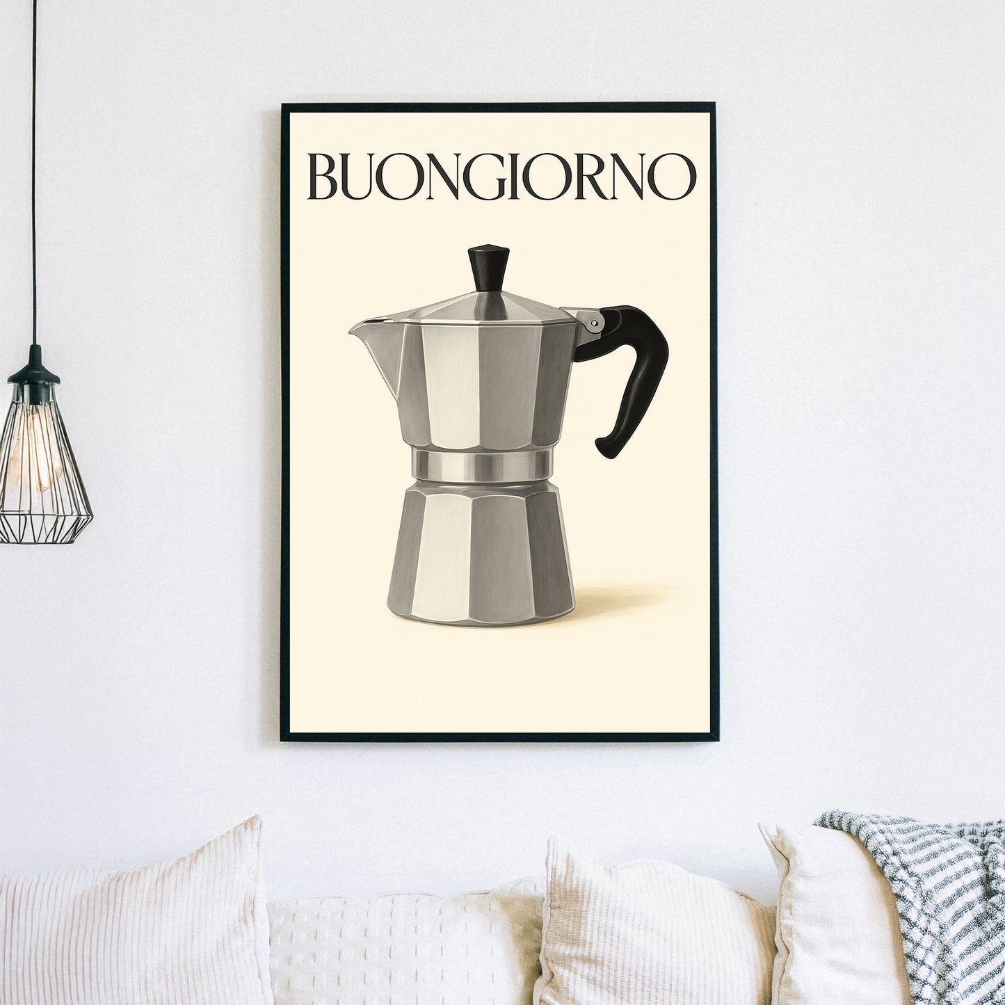 espresso moka pot coffee wall art with minimalist Italian design