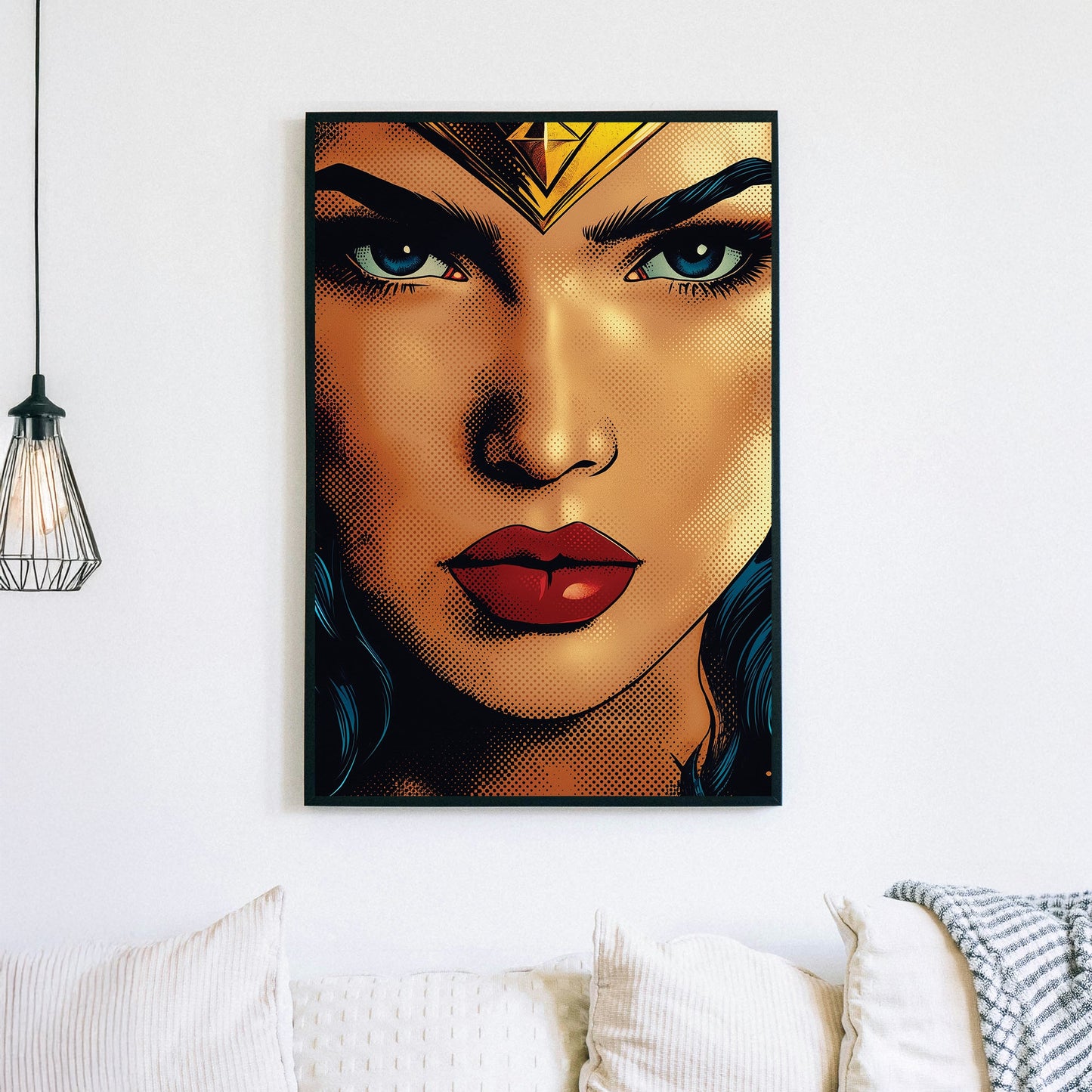 Wonder Woman pop art wall art close-up portrait with bold colours