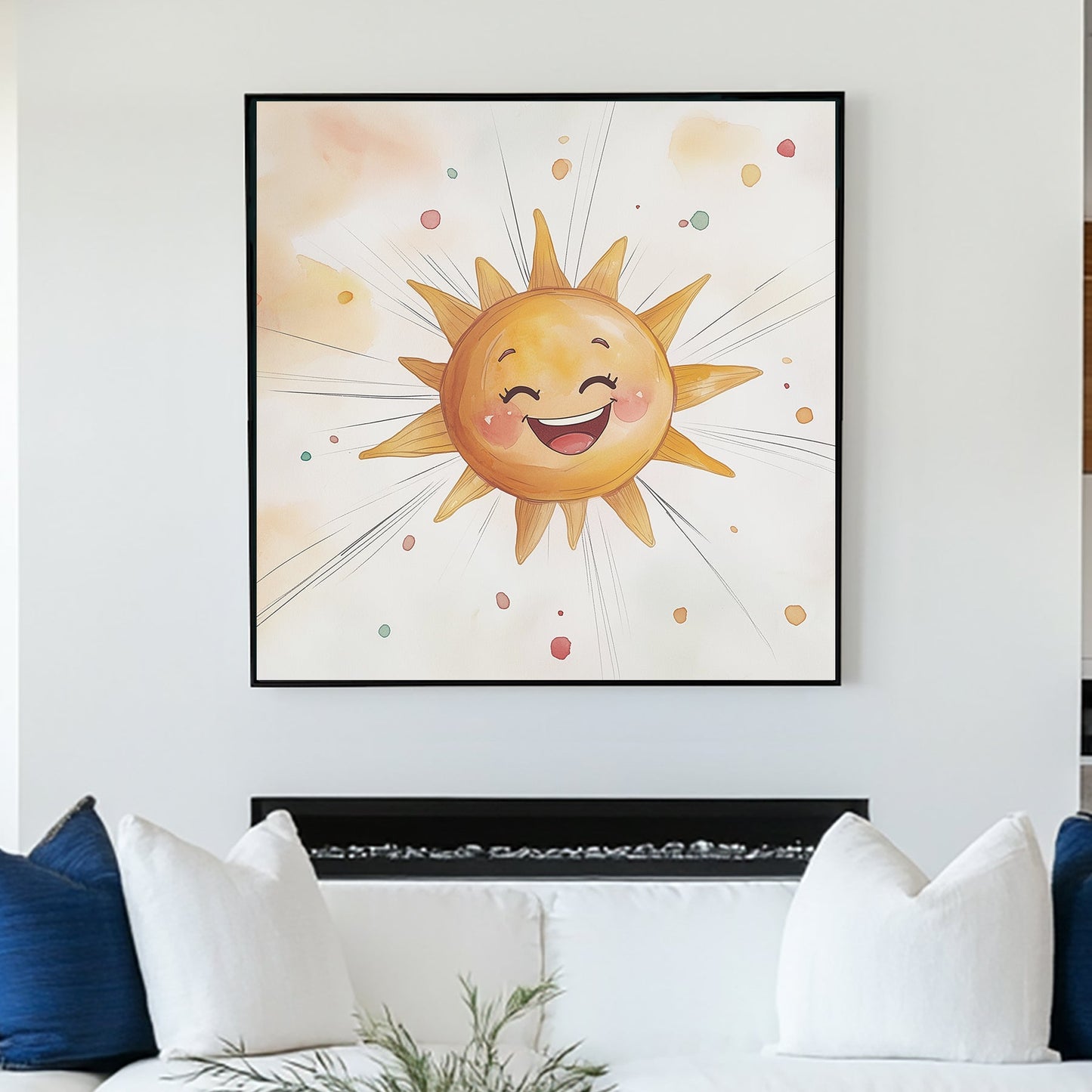 happy smiling sun cartoon wall art with pastel background