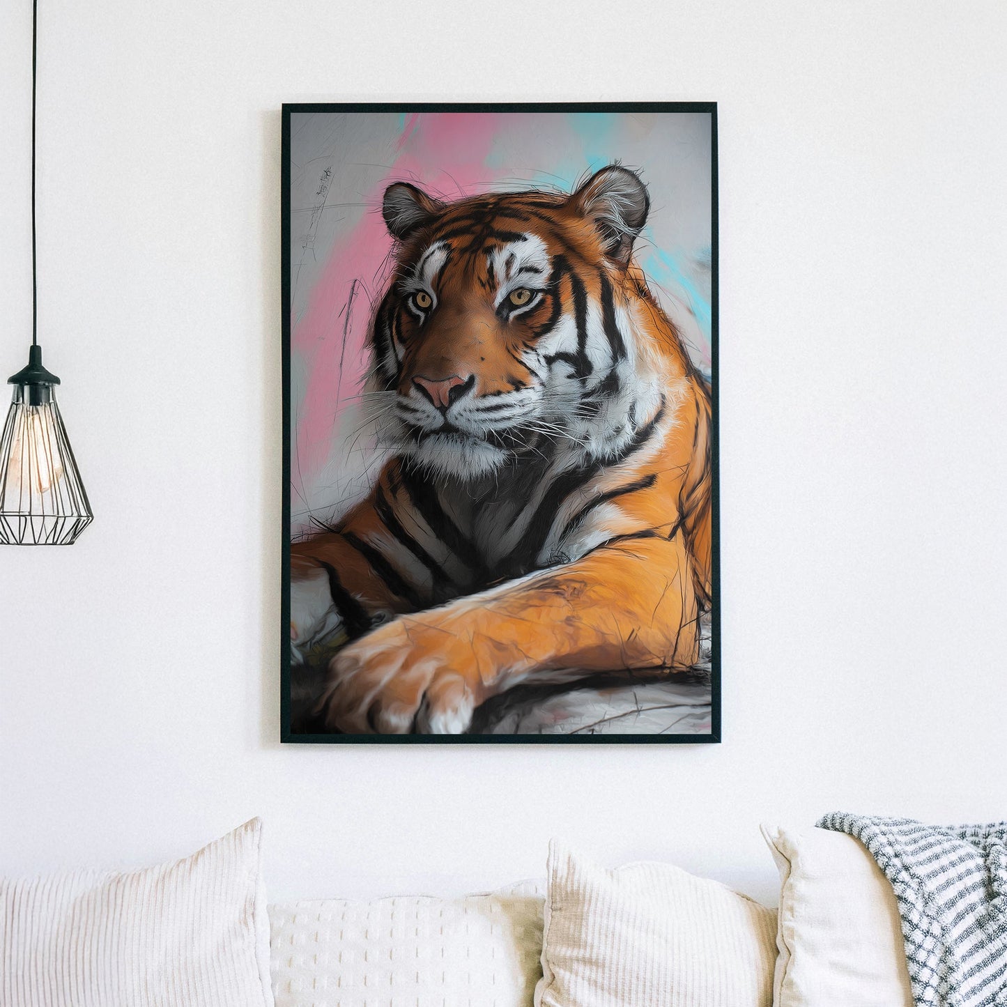 tiger graffiti portrait wall art with bold lettering