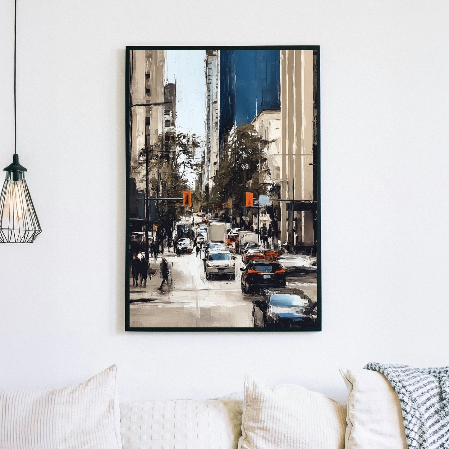 vancouver downtown street wall art with cars and city buildings