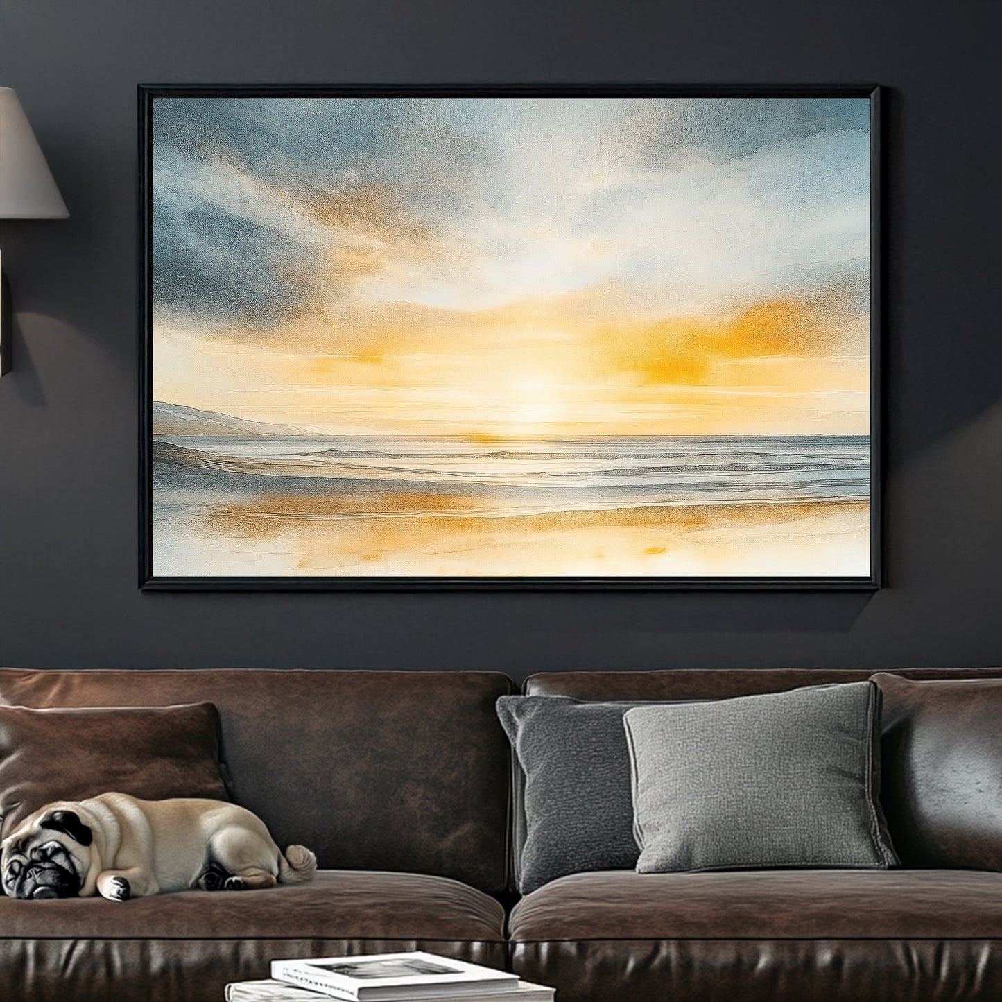 calm ocean sunrise beach scene wall art