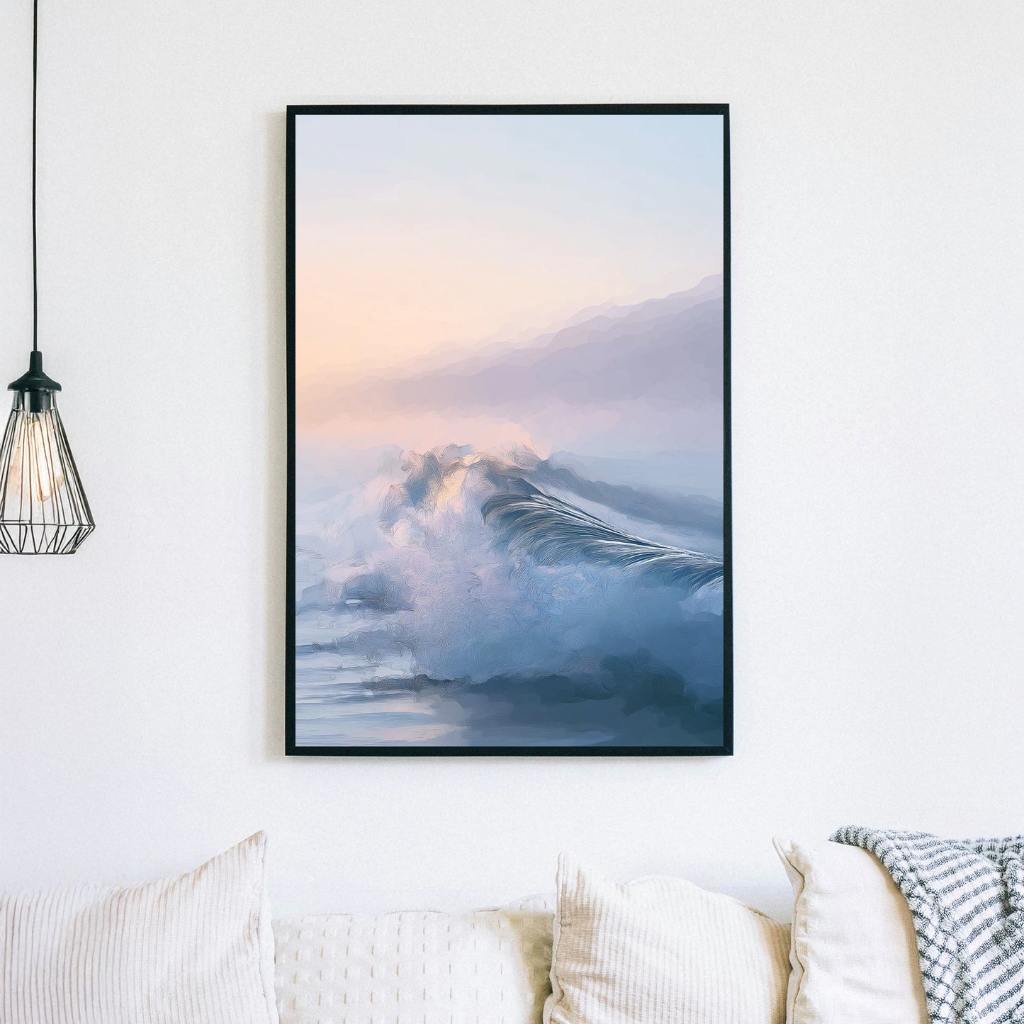 gentle pastel ocean wave wall art at sunrise