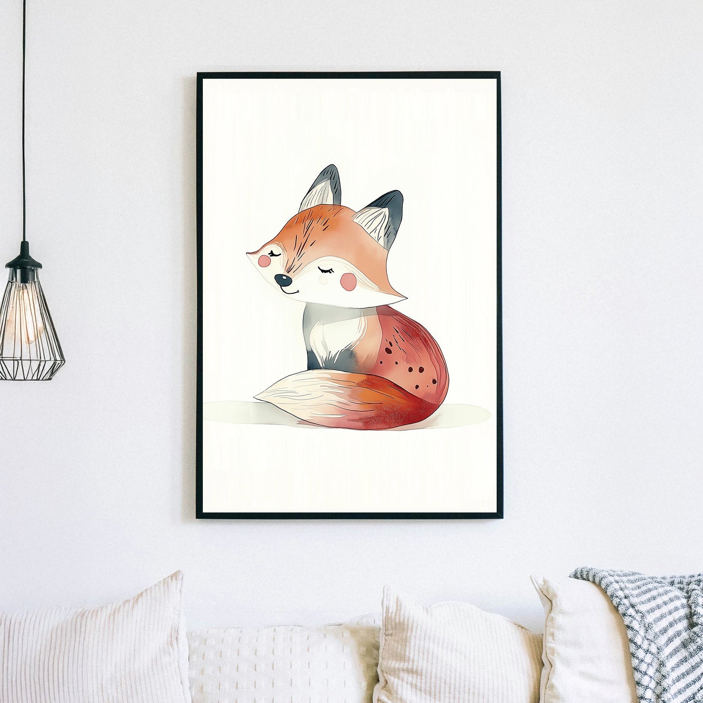 cute fox illustration wall art with a soft and whimsical style