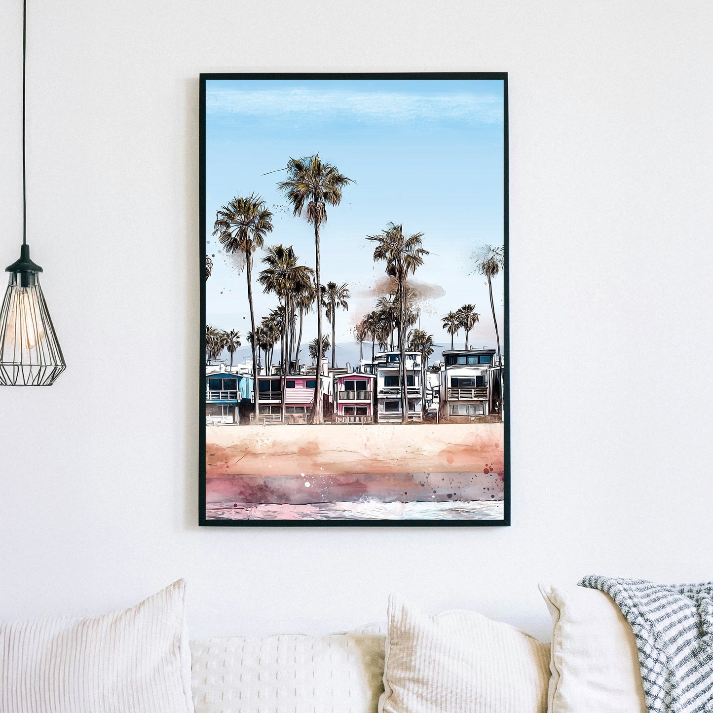 colourful Venice Beach homes with palm trees wall art