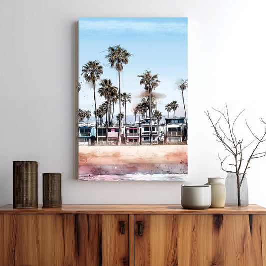 colourful Venice Beach homes with palm trees wall art