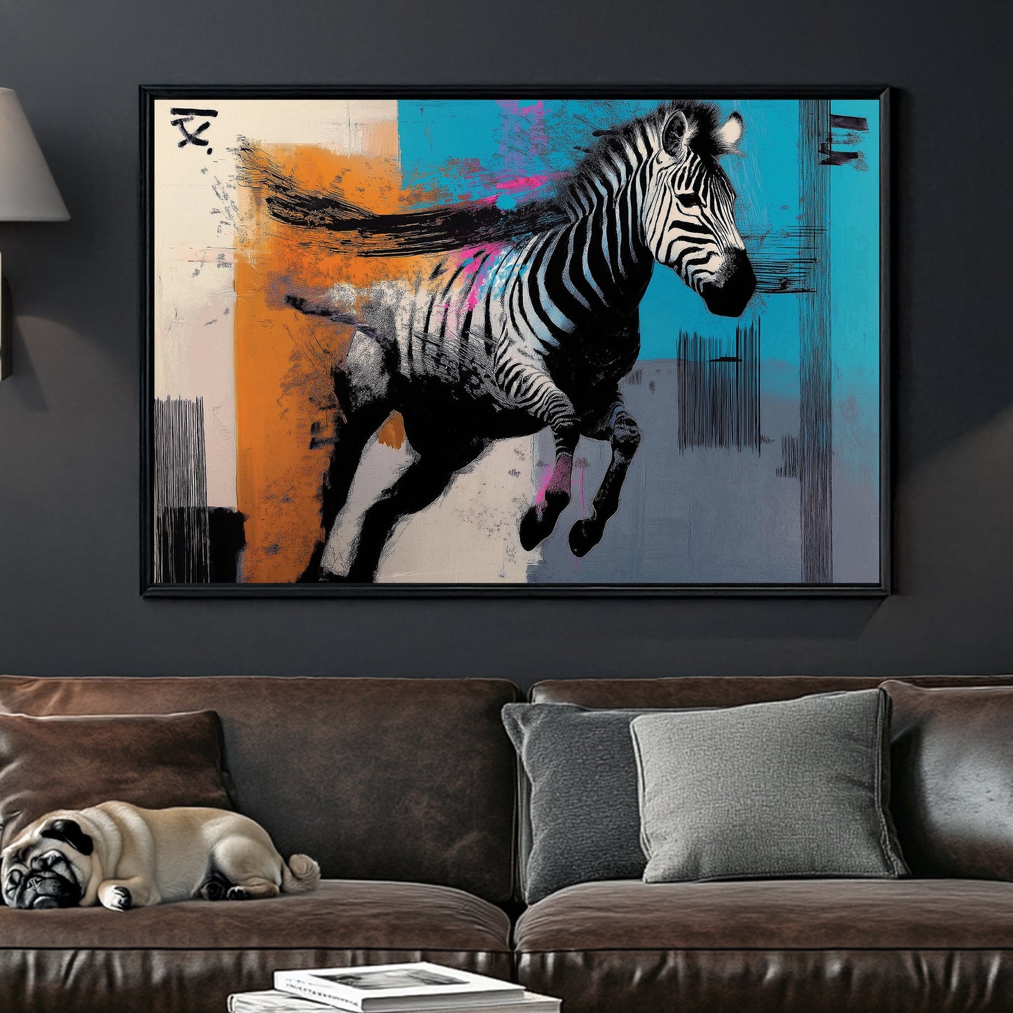 Graffiti zebra in abstract street-style wall art