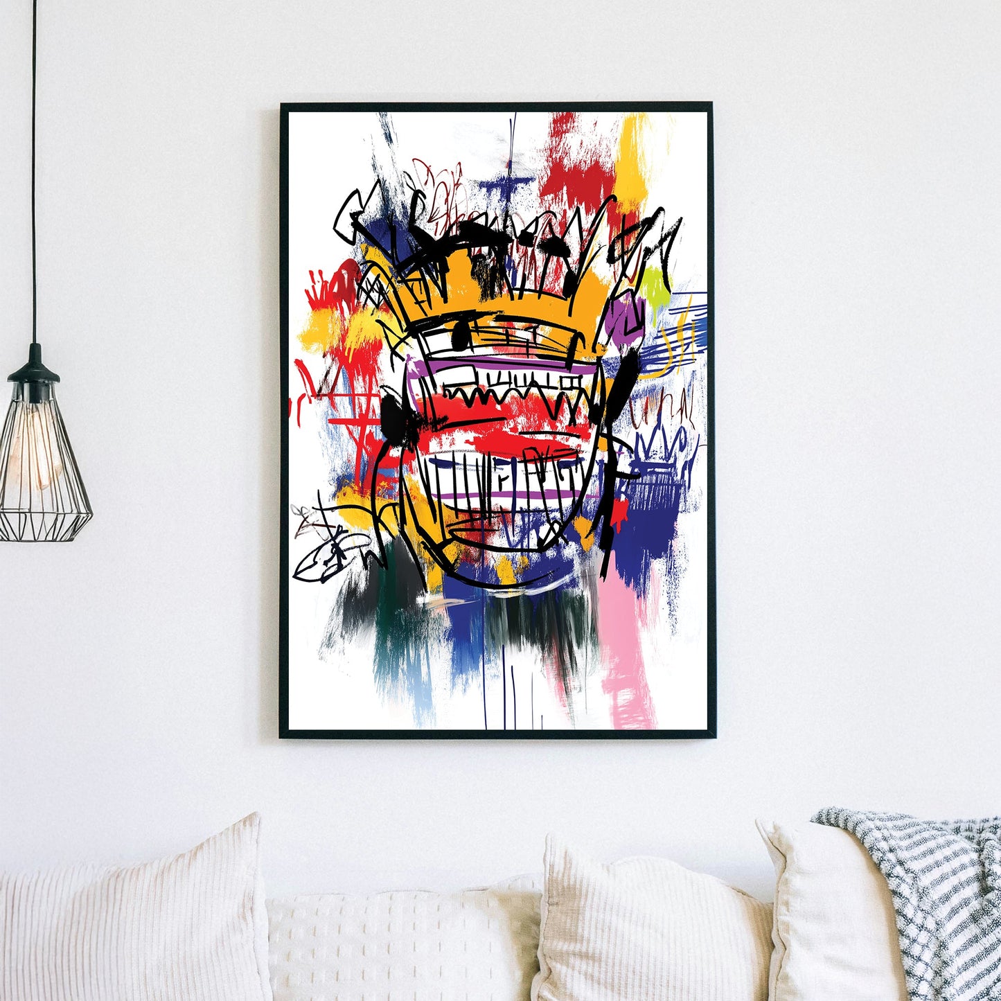 graffiti-style crown abstract wall art with bold colours and sketch lines